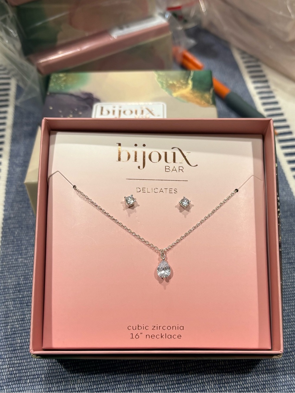 Teardrop Cubic Zirconia Necklace & Stud Set - Silver - Picture 4 of 5